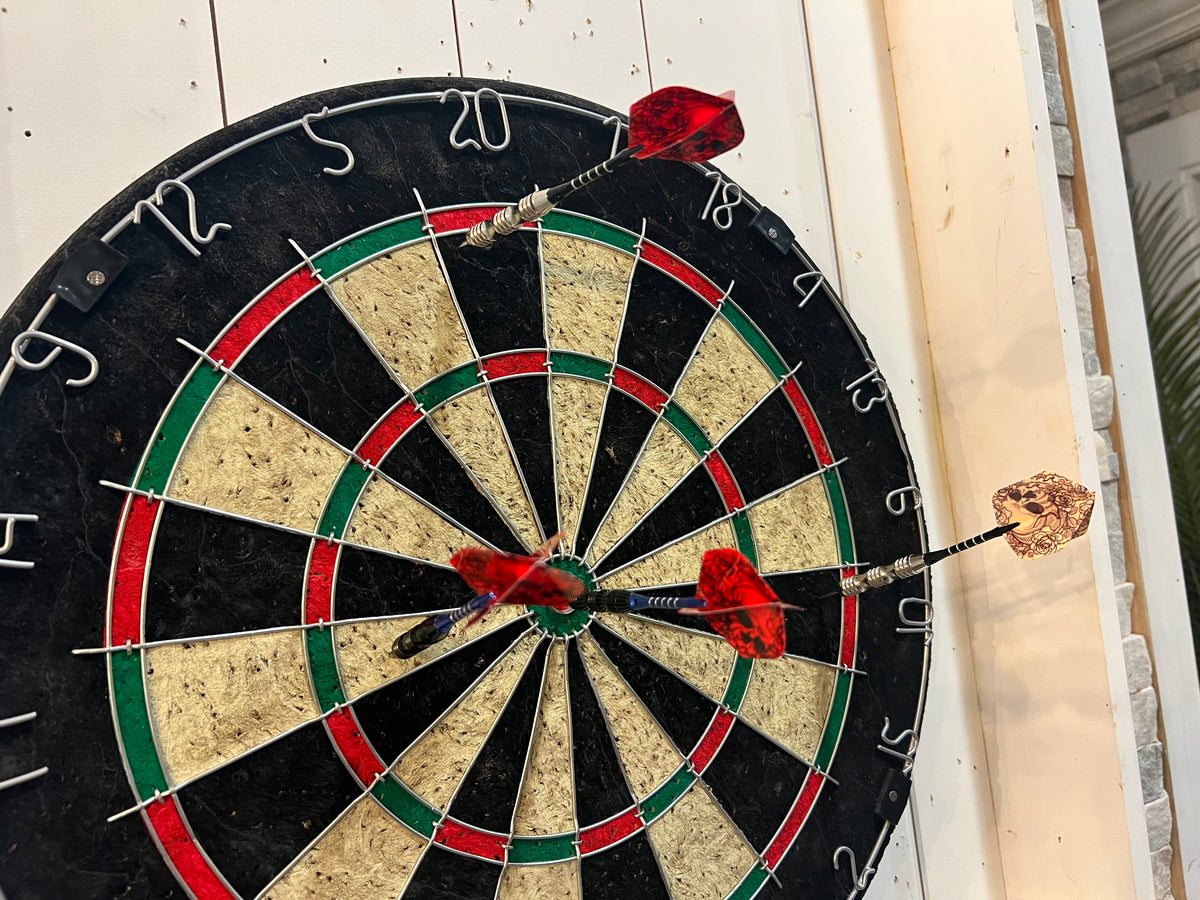 Dartboard in the living area at Gaspar’s Luxury Estate in South Tampa.