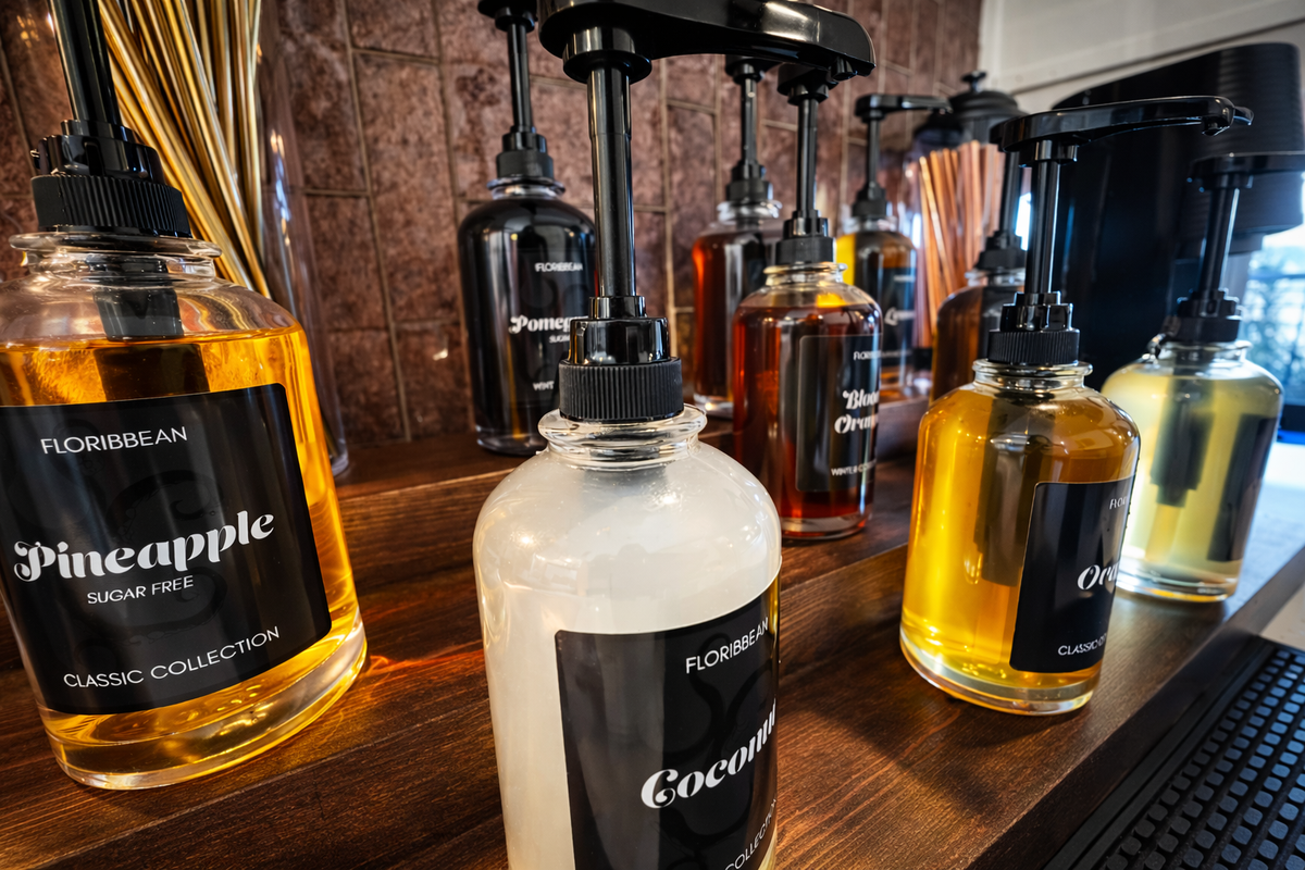 Floribbean flavored syrups at the mocktail and soda bar at Gaspar’s Luxury Estate in South Tampa.