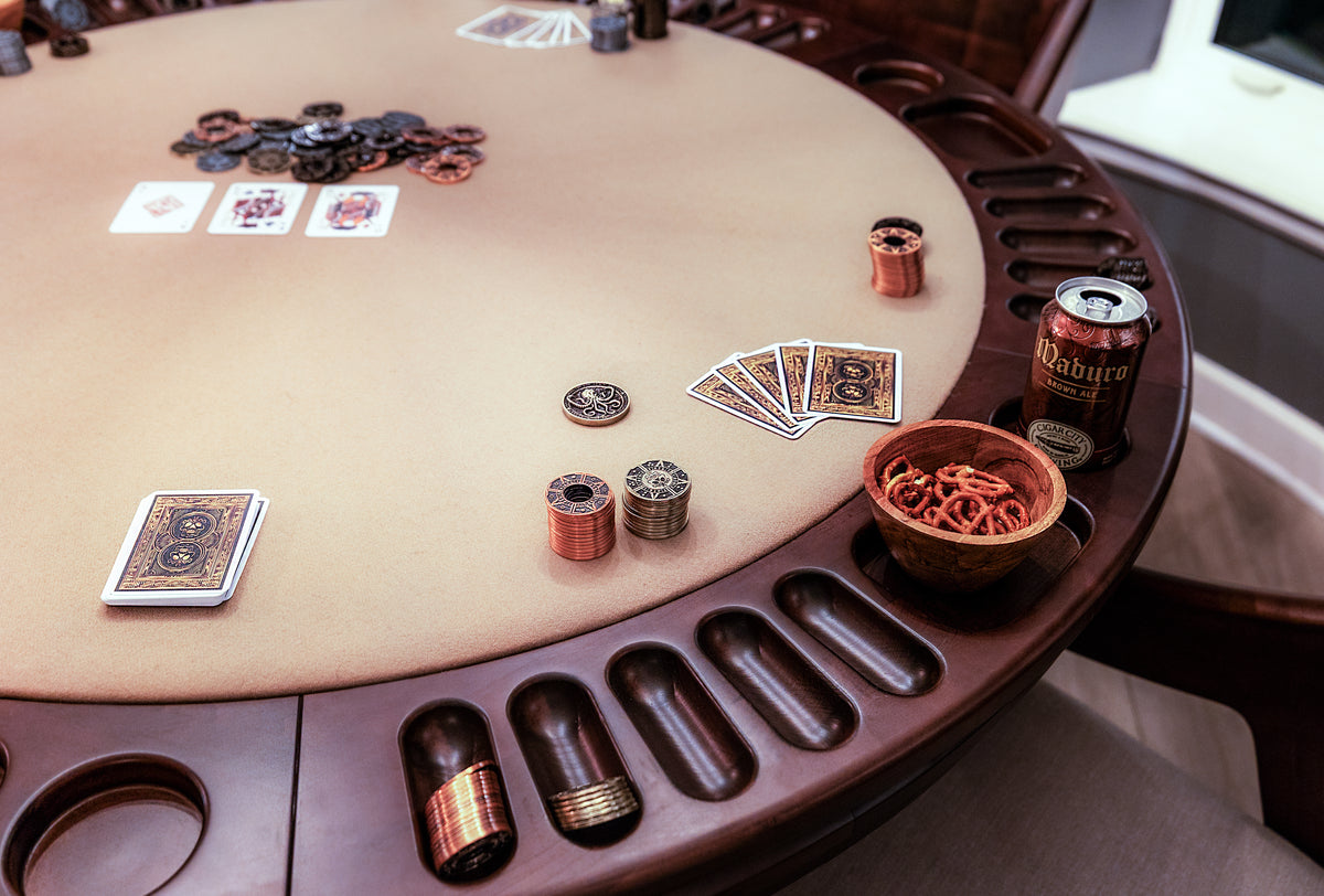 Private poker table in the pirate-inspired game room at Gaspar’s Luxury Estate in South Tampa.