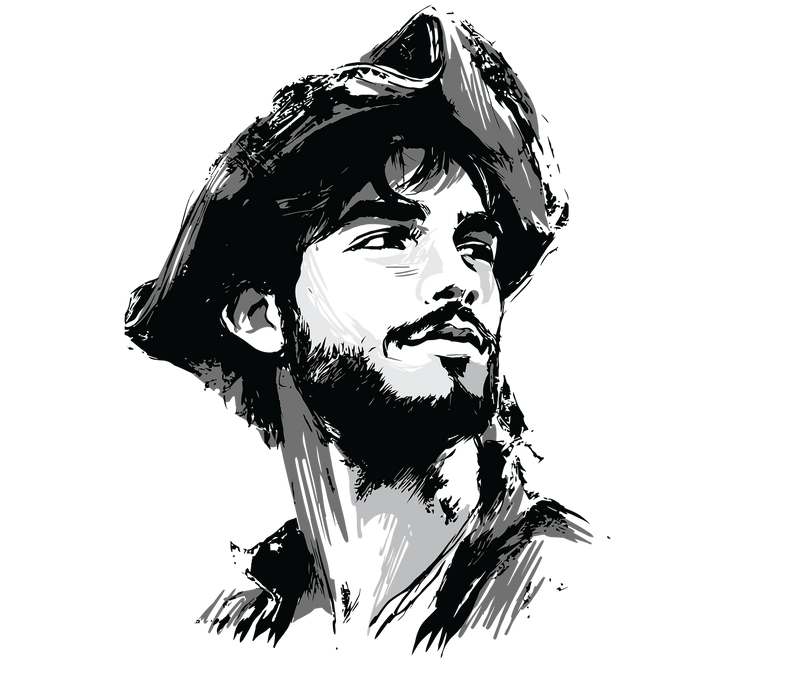 Black and white Jose Gaspar pirate icon for the Gaspar's Quarters king suite at Gaspar's Luxury Estate, Tampa.